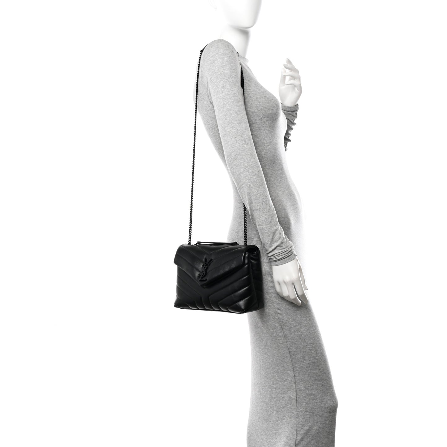 Calfskin Y Quilted Monogram Monochrome Small Loulou Chain Satchel Black