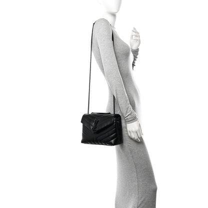 Saint Laurent Calfskin Y Quilted Monogram Monochrome Small Loulou Chain Satchel Black 2 of 11