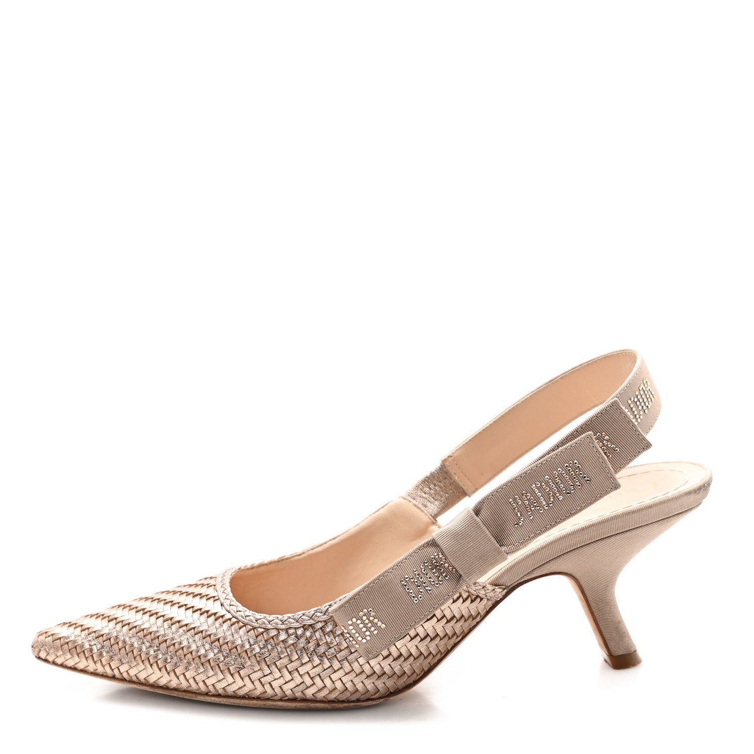 Christian Dior Laminated Calfskin Ribbon Crystal Woven J'Adior Slingback 65mm Pumps 37.5 Copper 1 of 10