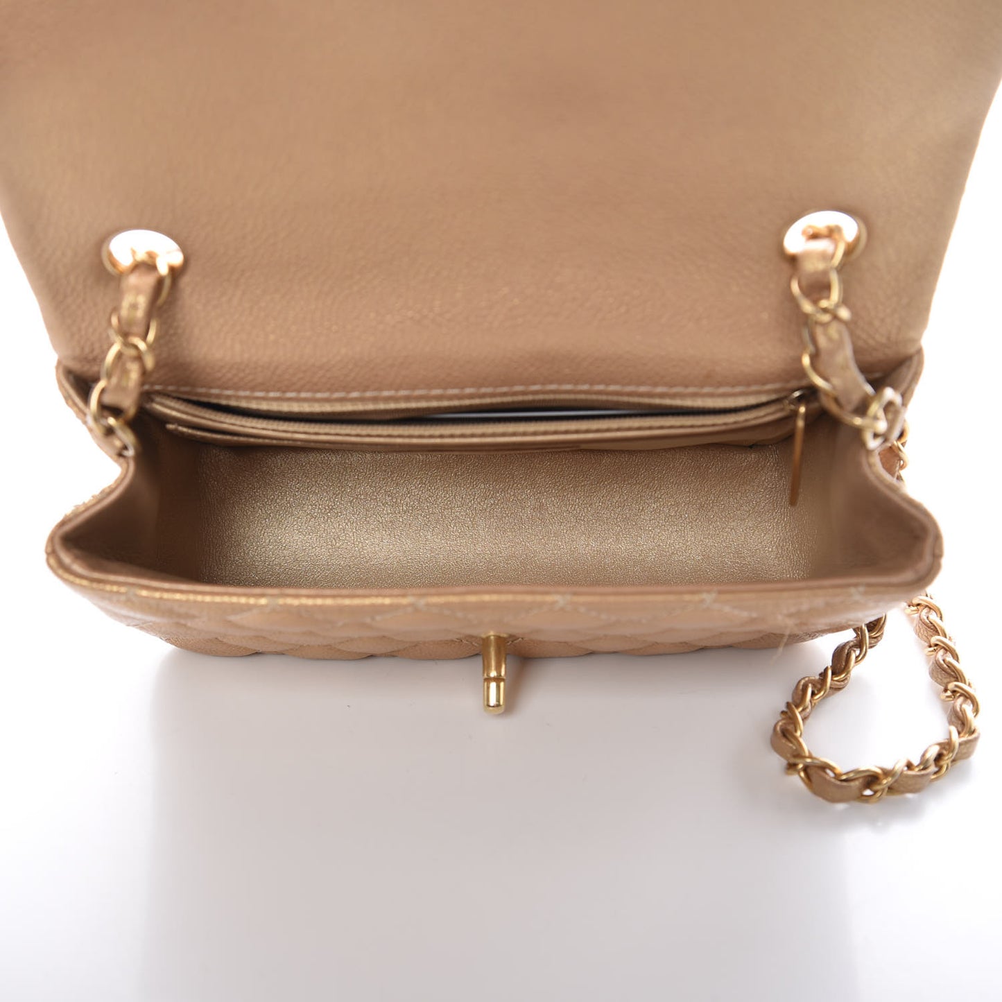 Pearly Caviar Quilted Mini Rectangular Flap Gold