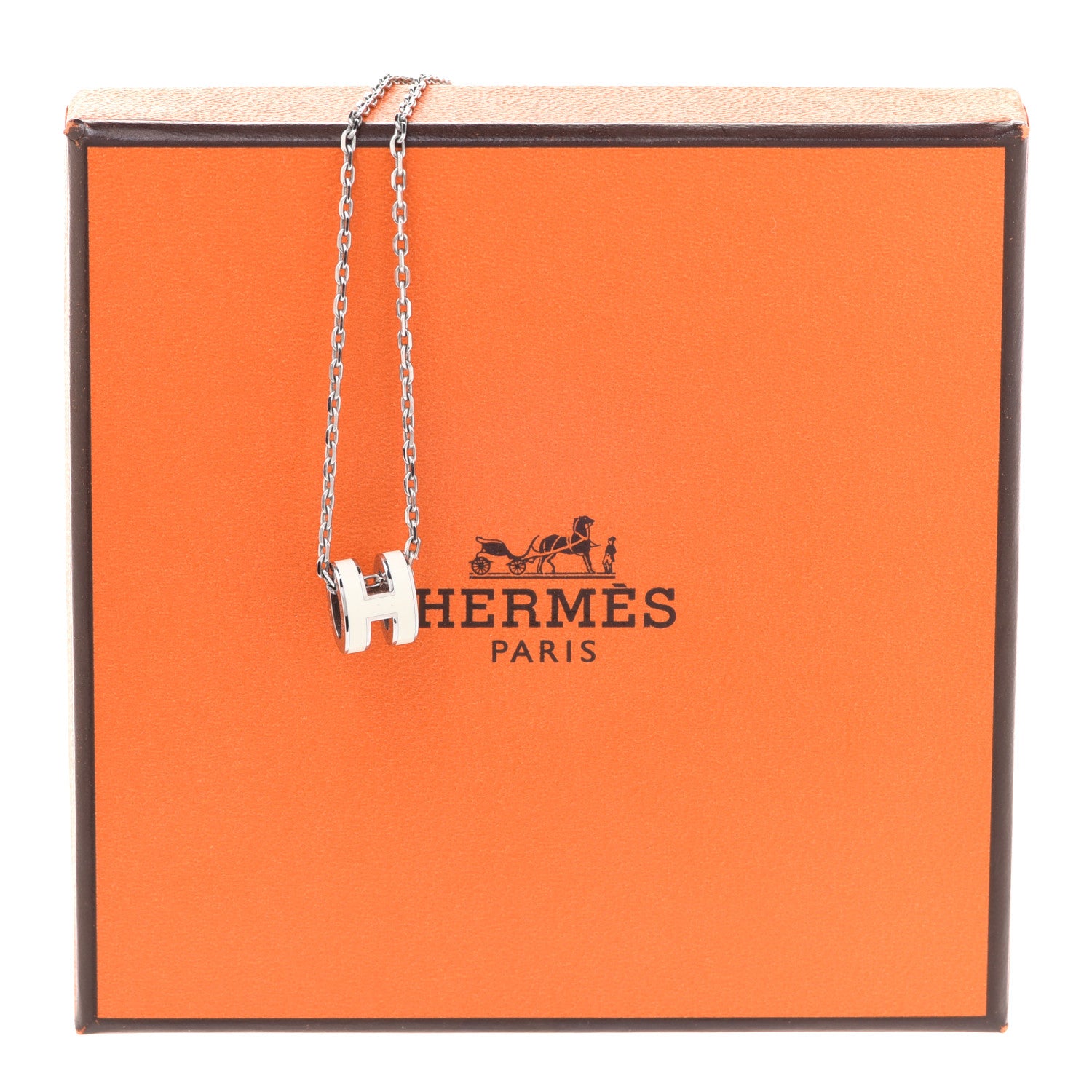 Hermes Lacquered Palladium Mini Pop H Pendant Necklace White 8 of 8