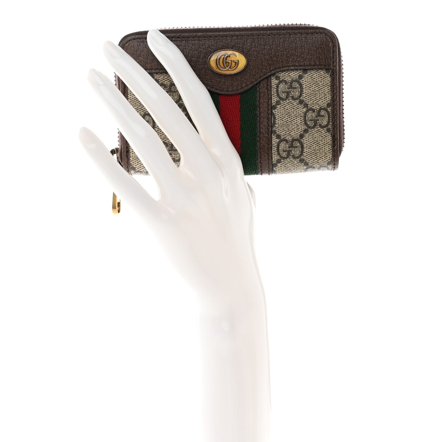 GG Supreme Web Ophidia Zip Around Card Case Brown