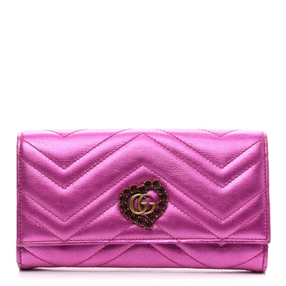 Gucci Metallic Calfskin Matelasse Crystal GG Marmont Continental Wallet Fuchsia 1 of 11