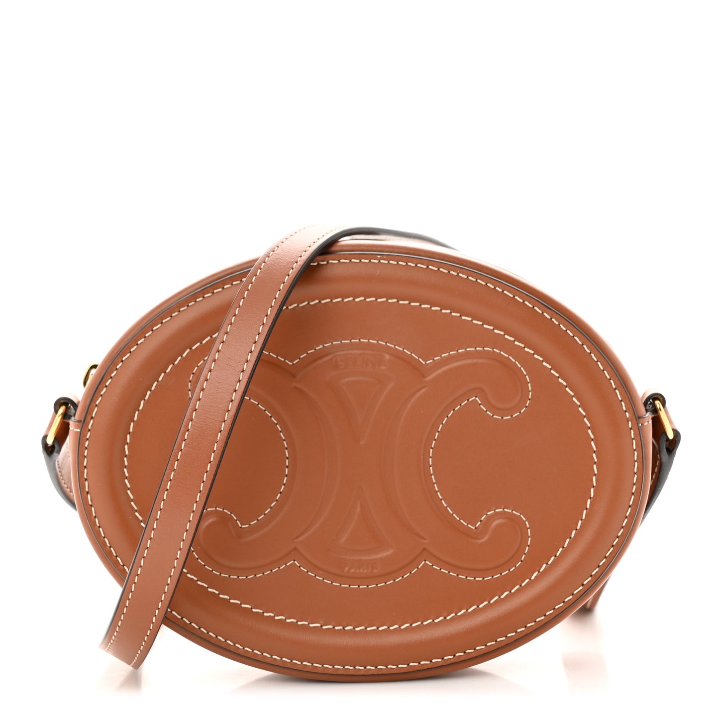 Smooth Calfskin Cuir Small Triomphe Oval Crossbody Purse Tan