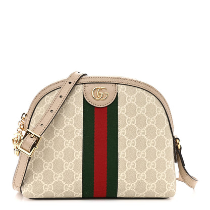 Gucci GG Supreme Monogram Textured Dollar Calfskin Web Small Ophidia Dome Shoulder Beige Mystic White Oatmeal 1 of 9