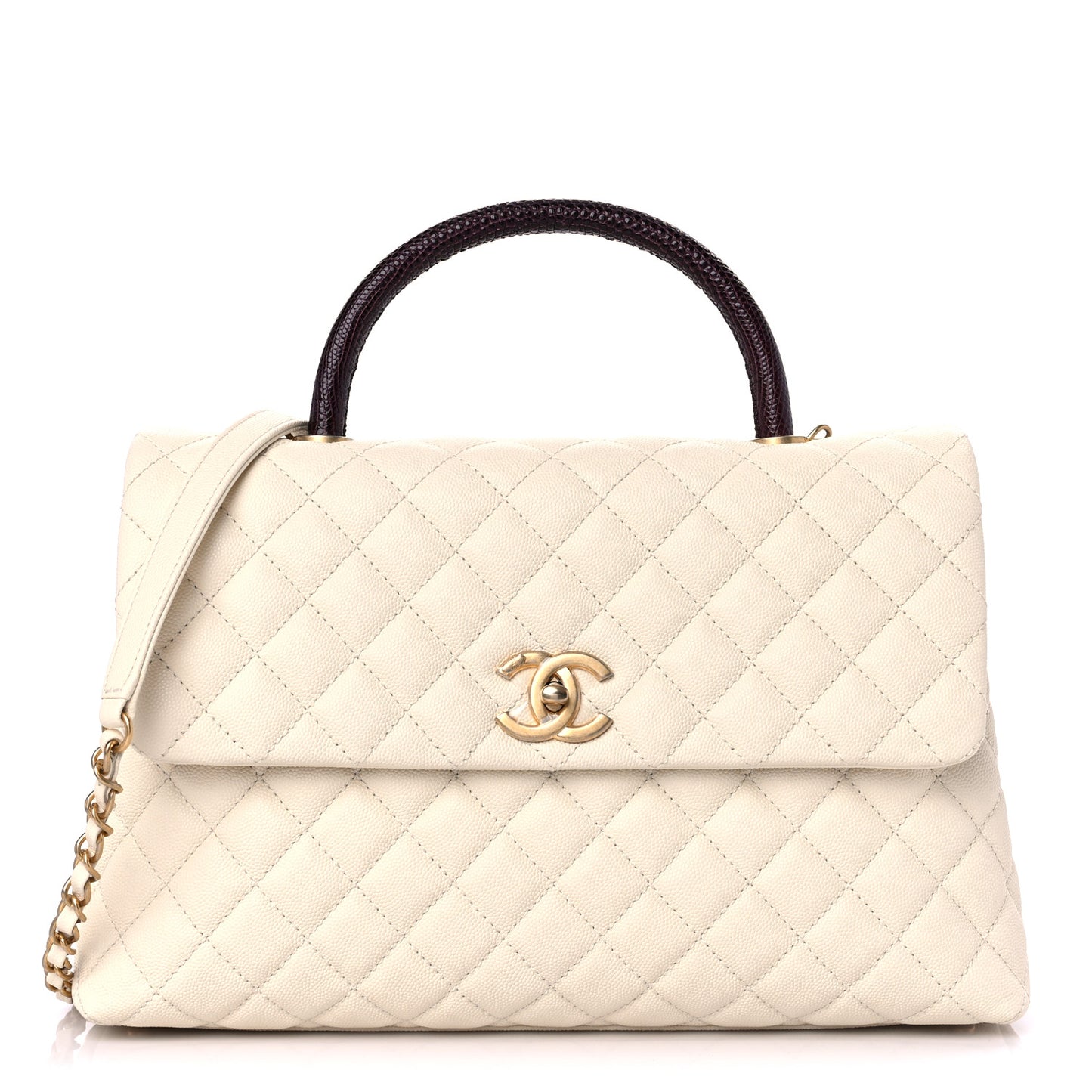 Caviar Lizard Quilted Medium Coco Handle Flap Ivory