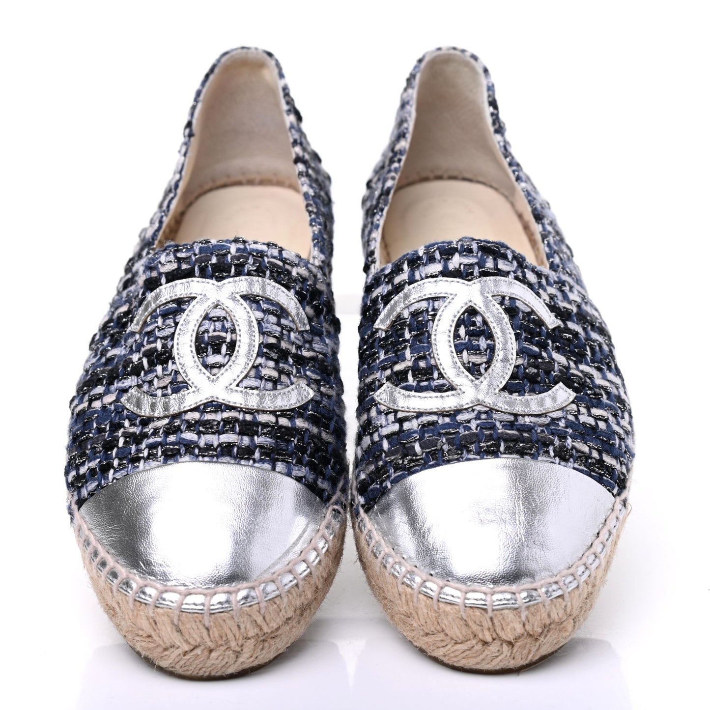 Metallic Tweed Lambskin CC Espadrilles 39 Blue Black Silver