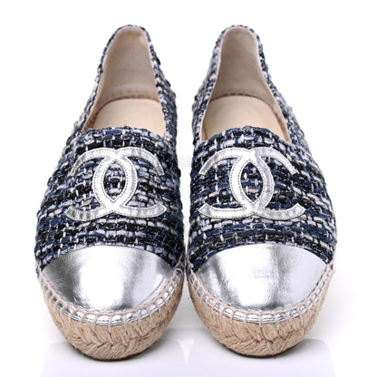 Chanel Metallic Tweed Lambskin CC Espadrilles 39 Blue Black Silver 5 of 12