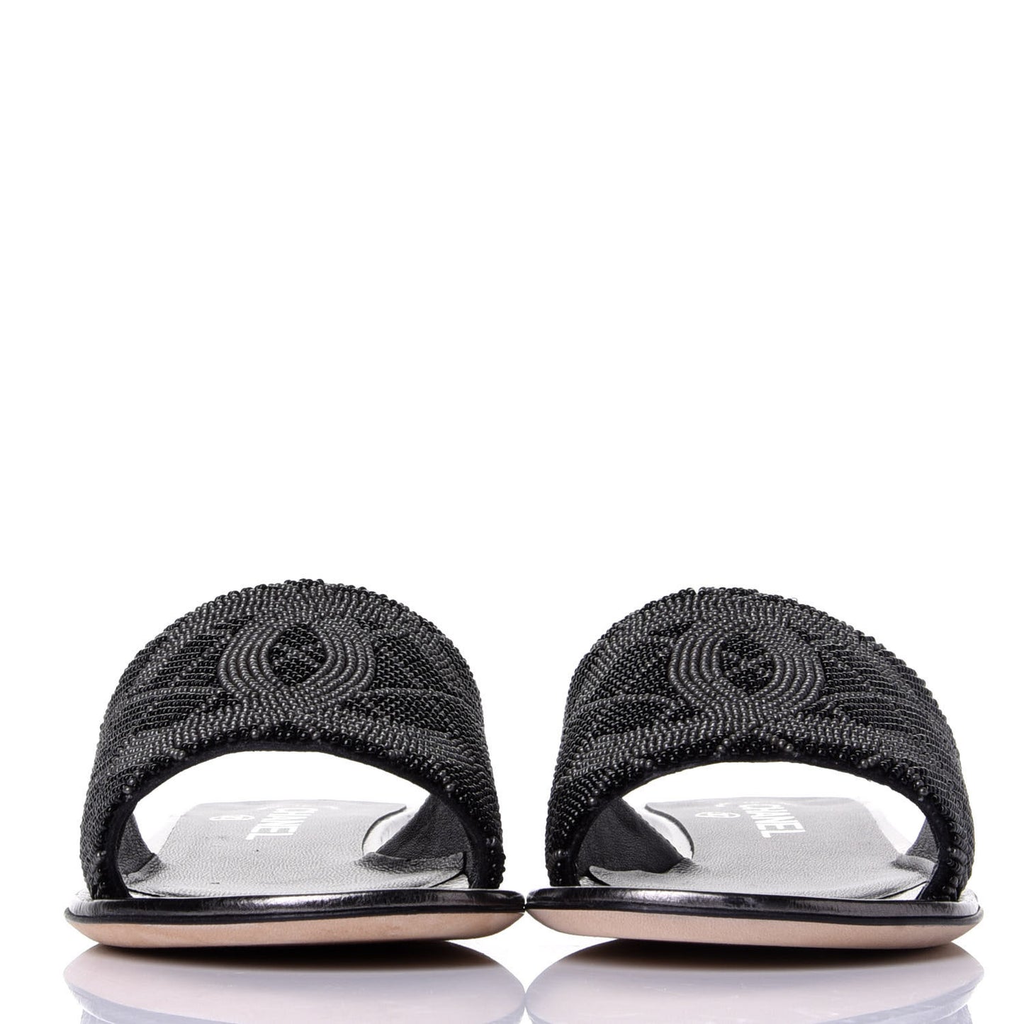 Pearl Embroidery Flat Sandals 36 Black