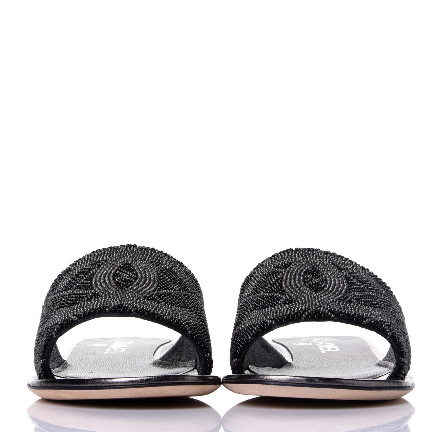 Chanel Pearl Embroidery Flat Sandals 36 Black 2 of 11