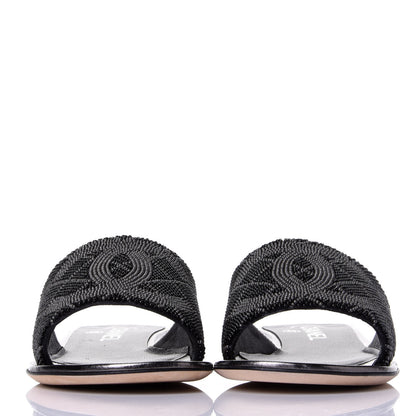 Chanel Pearl Embroidery Flat Sandals 36 Black 2 of 11