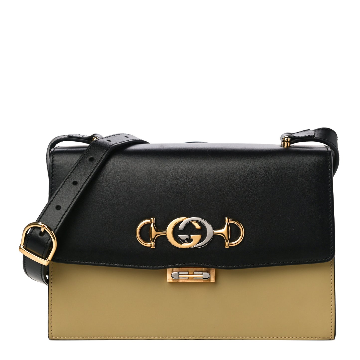 Smooth Calfskin Small Zumi Shoulder Bag Beige Black