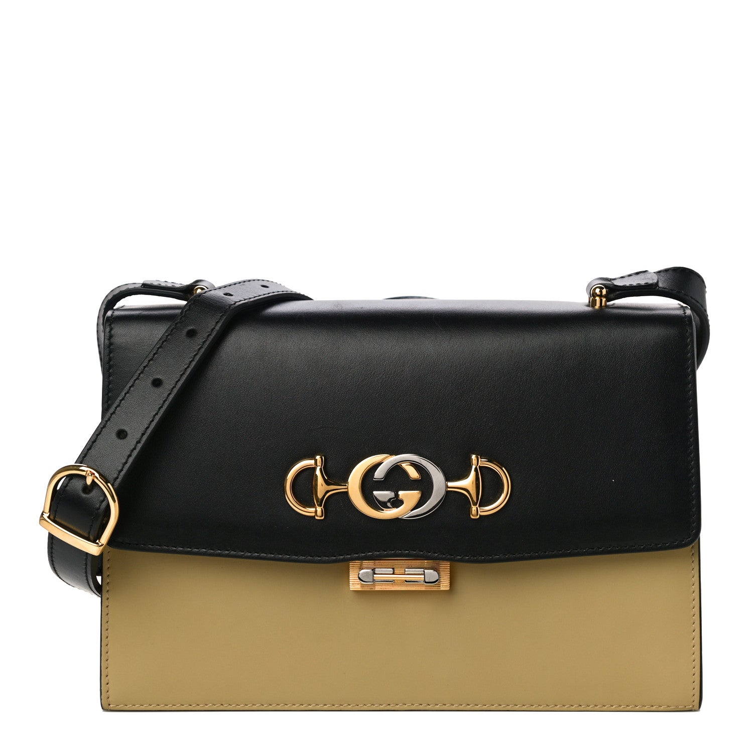 Gucci Smooth Calfskin Small Zumi Shoulder Bag Beige Black 1 of 13