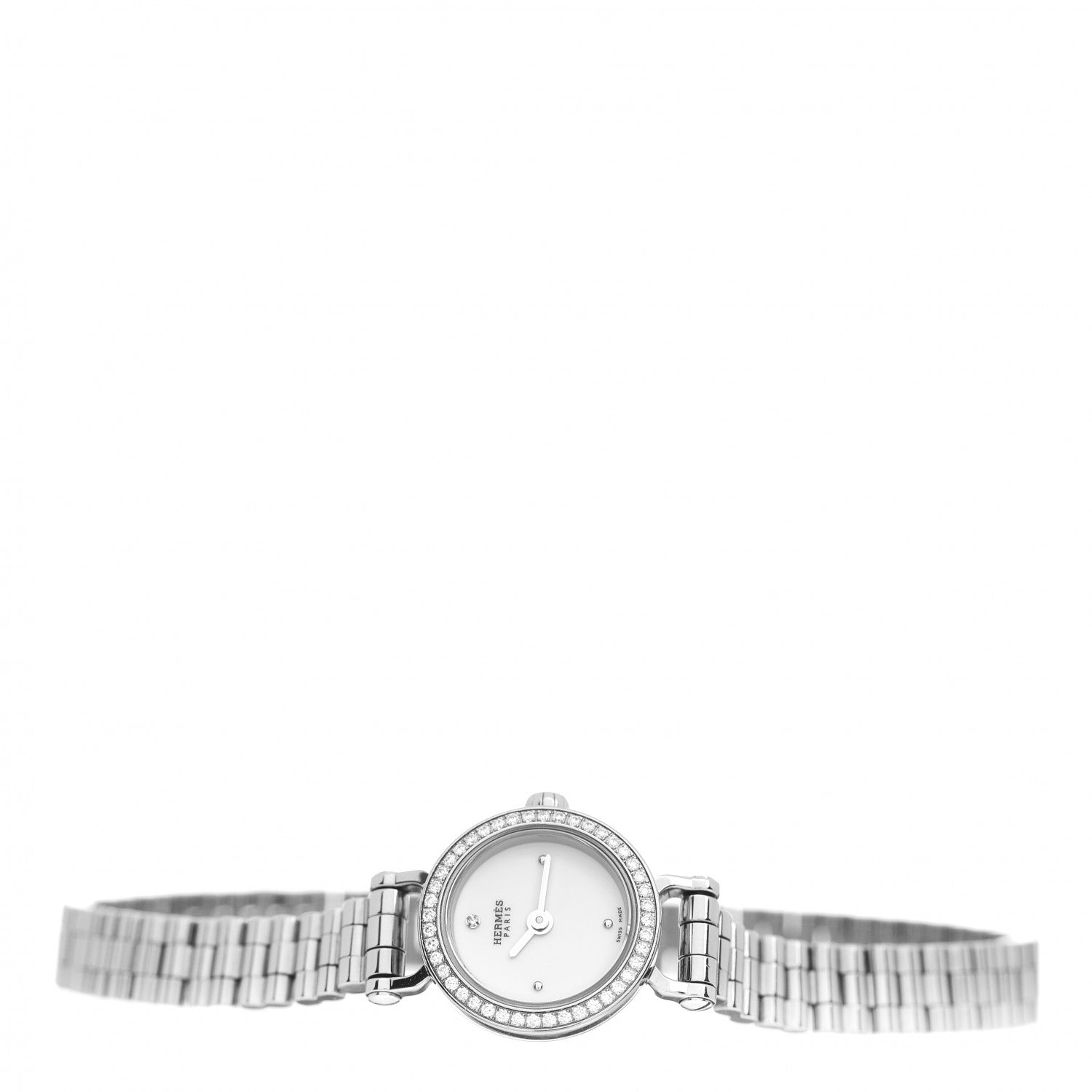 Hermes 18K White Gold Diamond 16mm Faubourg Quartz Watch 2 of 5