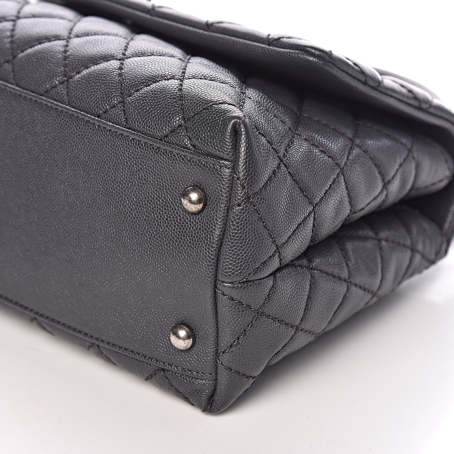 Caviar Lizard Quilted Small Coco Handle Flap Dark Grey