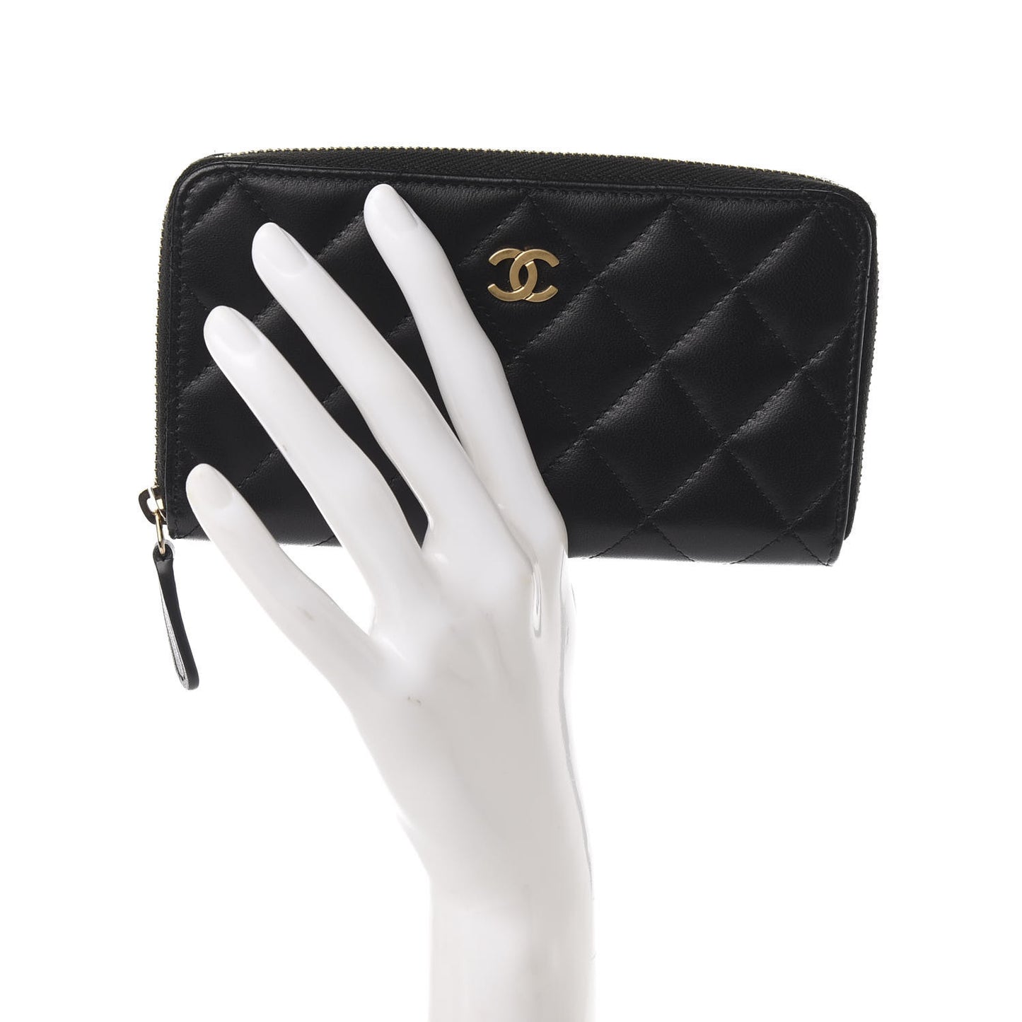 Lambskin Quilted Small Zip Around Wallet Black