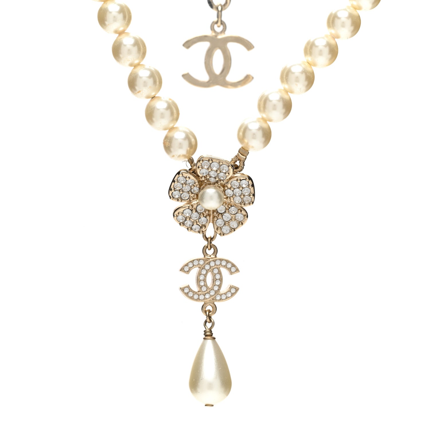 Chanel Pearl Crystal CC Camellia Choker Necklace Gold 1 of 6