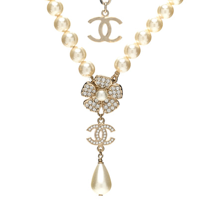 Chanel Pearl Crystal CC Camellia Choker Necklace Gold 1 of 6