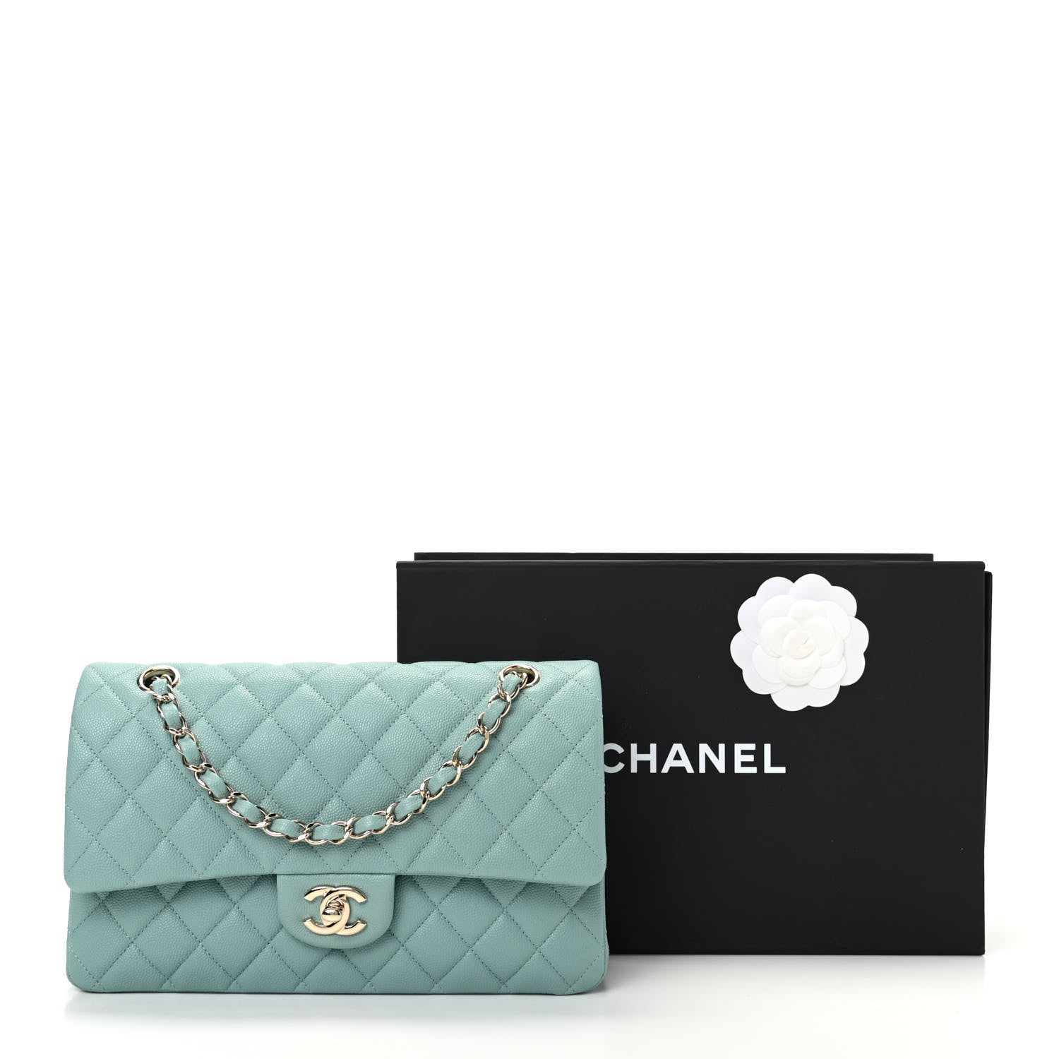 Chanel Caviar Quilted Medium Double Flap Light Blue 10 of 10