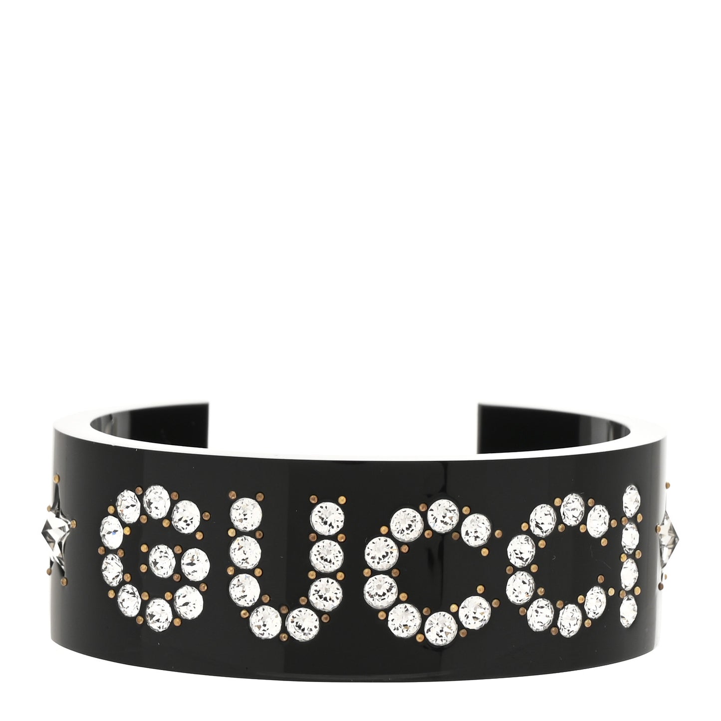 Resin Crystal Cuff Bracelet L Black