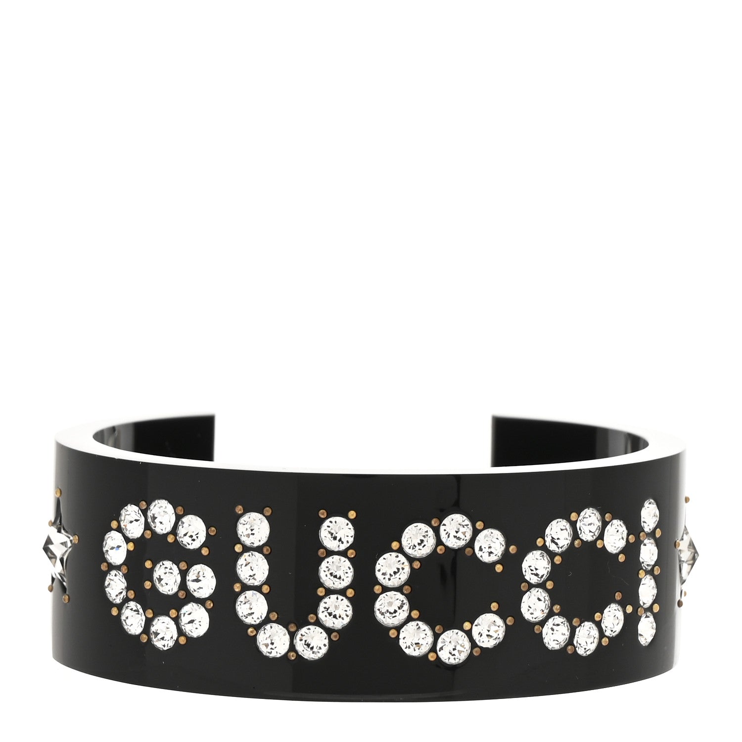Gucci Resin Crystal Cuff Bracelet L Black 1 of 5