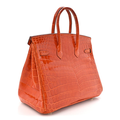 Hermes Shiny Niloticus Crocodile Birkin 25 Orange 3 of 19