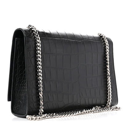 Saint Laurent Calfskin Crocodile Embossed Medium Classic Monogram Kate Tassel Satchel Black 3 of 13