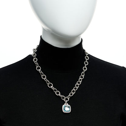 David Yurman Sterling Silver Blue Topaz Diamond 14mm Albion Pendant Cable Necklace 2 of 5