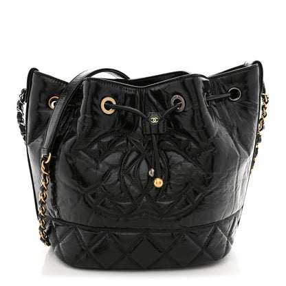 Chanel Shiny Aged Calfskin CC Chain Drawstring Bag Black 1 of 10