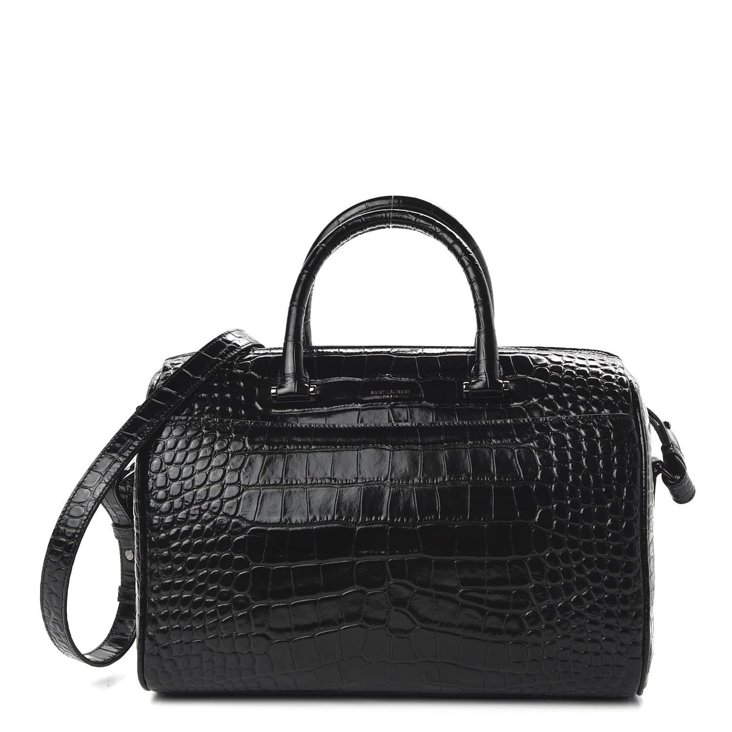 Calfskin Crocodile Embossed Duffle Bag Black
