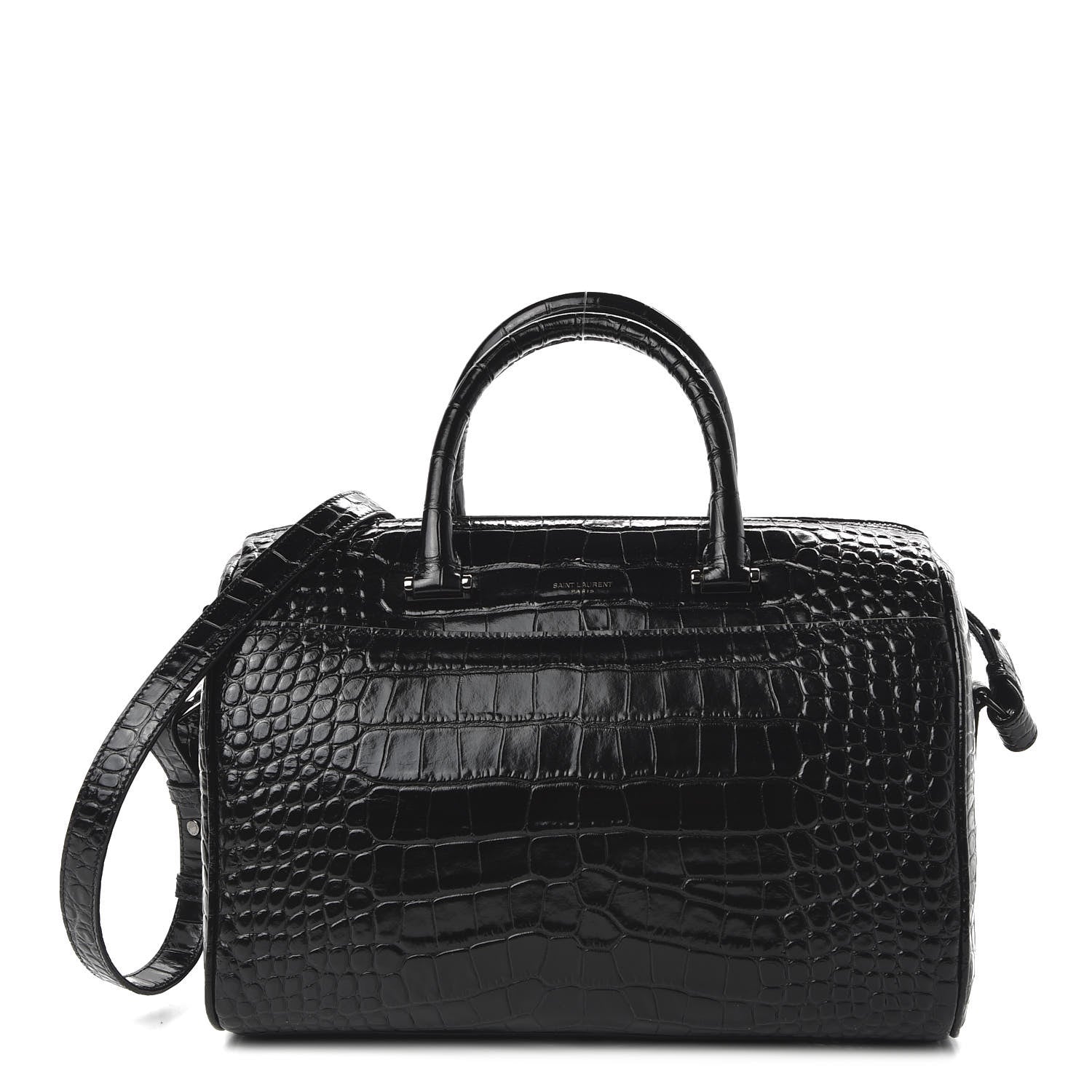 Saint Laurent Calfskin Crocodile Embossed Duffle Bag Black 1 of 9