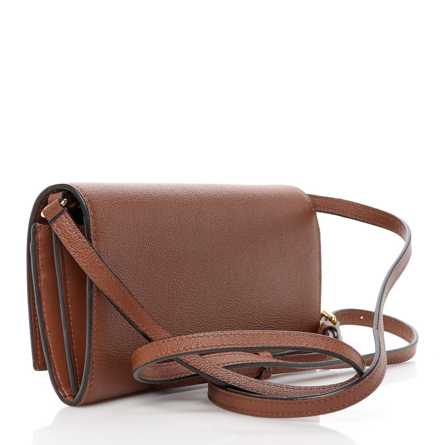 Burberry Grained Calfskin Embossed Logo Henley Wallet On Chain Tan 3 of 9