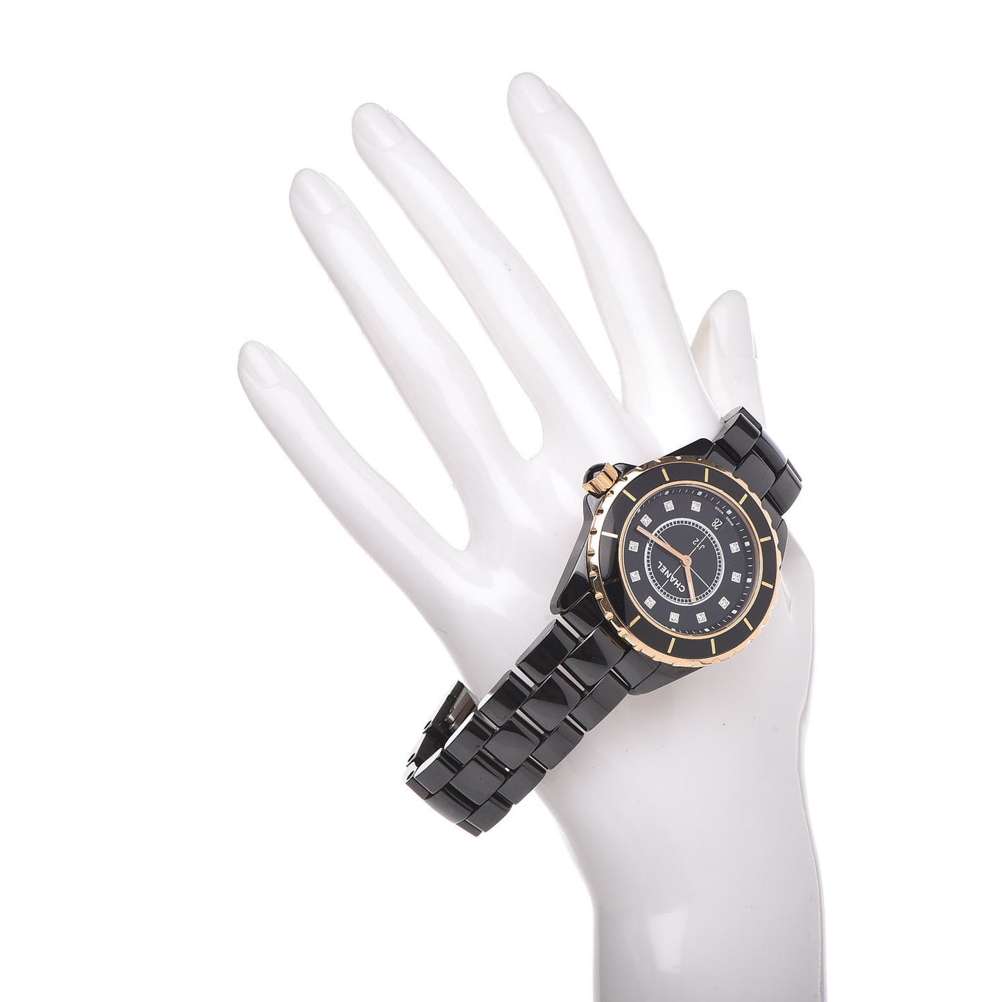 Stainless Steel 18K Yellow Gold Ceramic Diamond 38mm J12 Quartz Watch Black