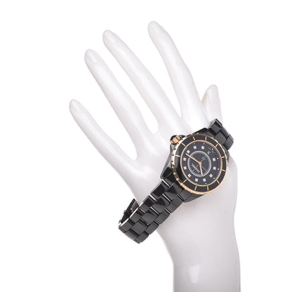 Chanel Stainless Steel 18K Yellow Gold Ceramic Diamond 38mm J12 Quartz Watch Black 2 of 6