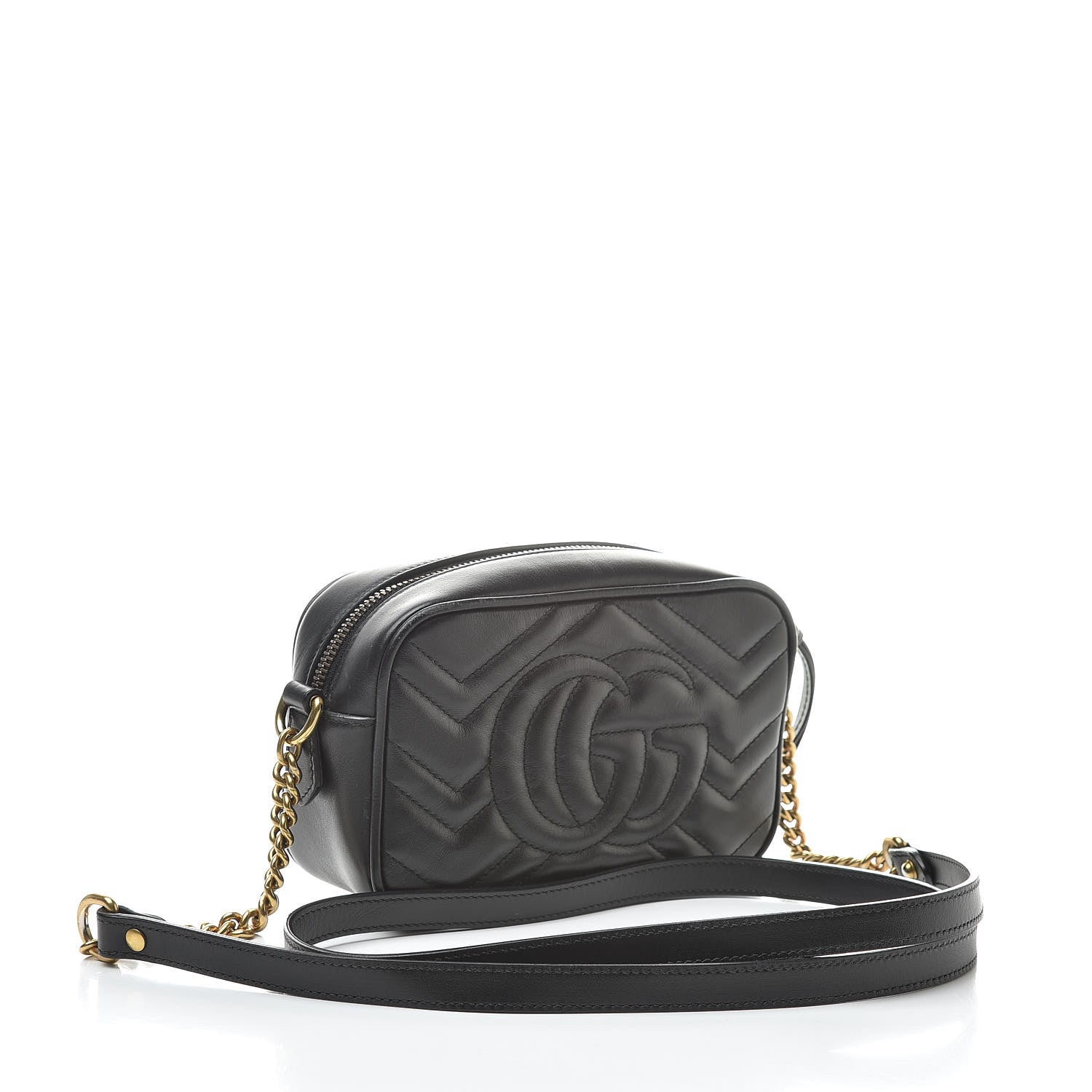 Gucci Calfskin Matelasse Mini GG Marmont Chain Shoulder Bag Black 3 of 16
