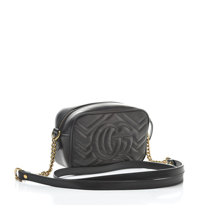 Gucci Calfskin Matelasse Mini GG Marmont Chain Shoulder Bag Black 3 of 16