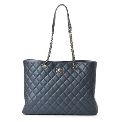 Chanel Metallic Caviar Quilted Large Classic Shopping Tote Dark Blue 1 of 10