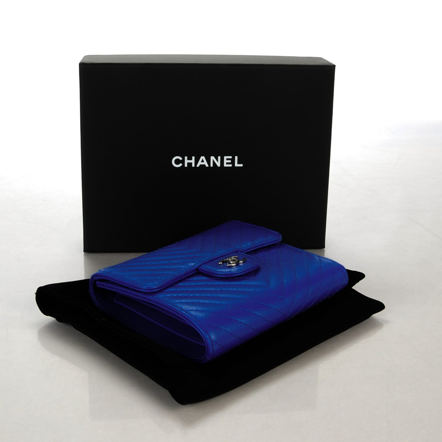 Chanel Caviar Chevron Quilted Compact Flap Wallet Bright Blue 4 of 8