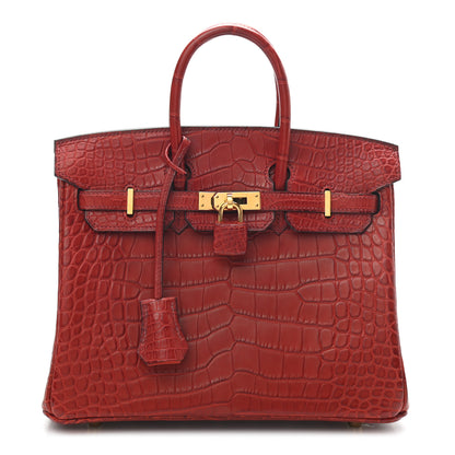 Hermes Matte Alligator Verso Birkin 25 Rouge H Orange Poppy 1 of 10