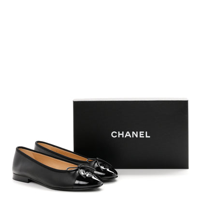 Chanel Lambskin Patent Cap Toe Ballerina Flats 37 Black 10 of 10