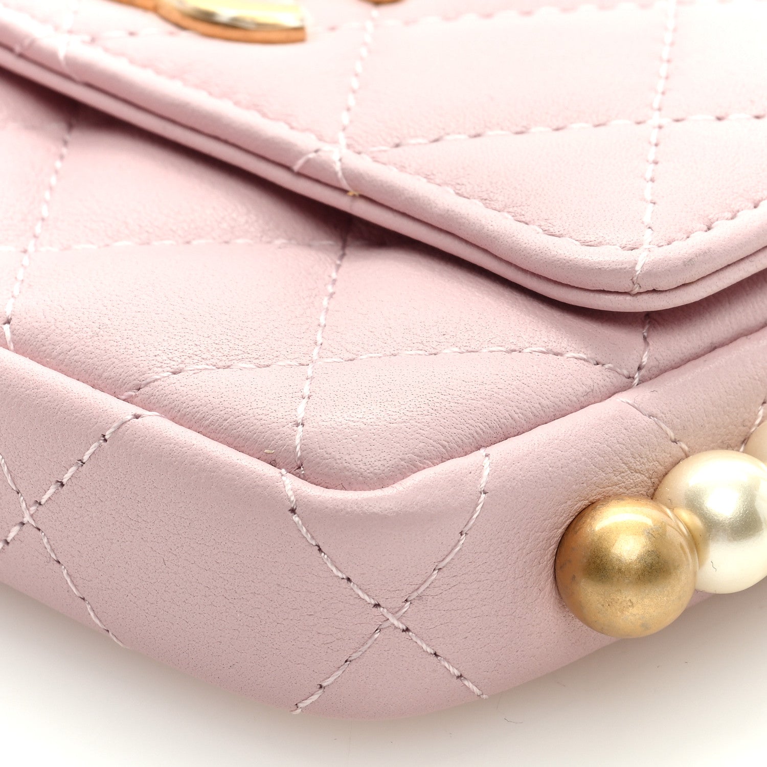 Chanel Calfskin Quilted About Pearls Card Holder Flap With Chain Light Pink 9 of 9