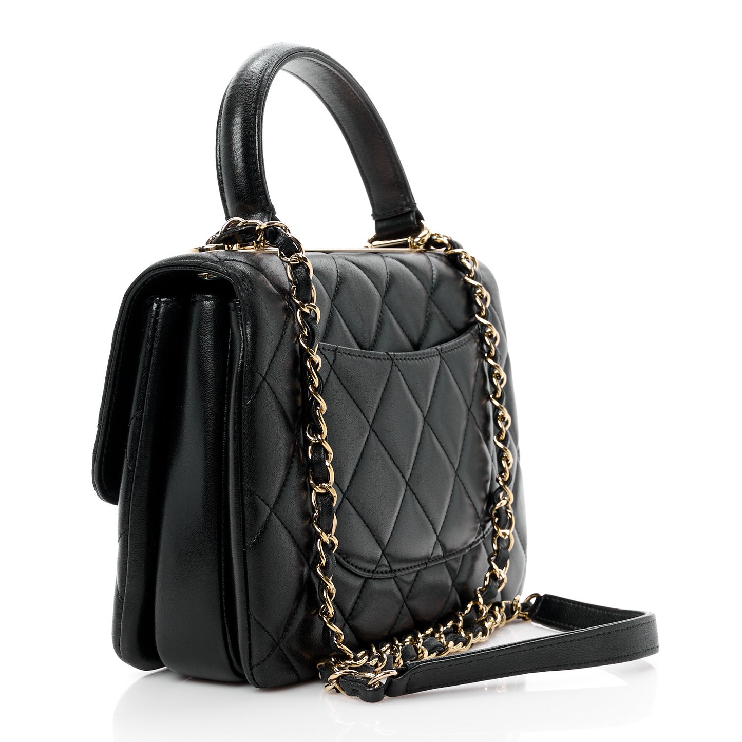 Lambskin Quilted Small Trendy CC Dual Handle Flap Bag Black