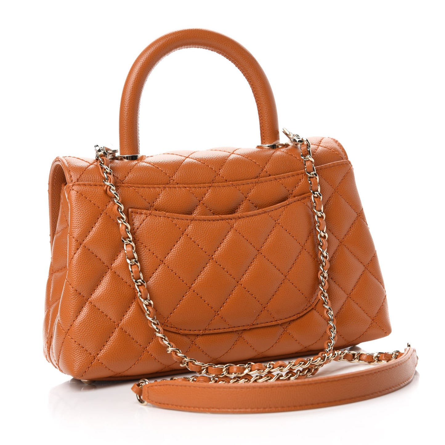 Caviar Quilted Mini Coco Handle Flap Light Brown