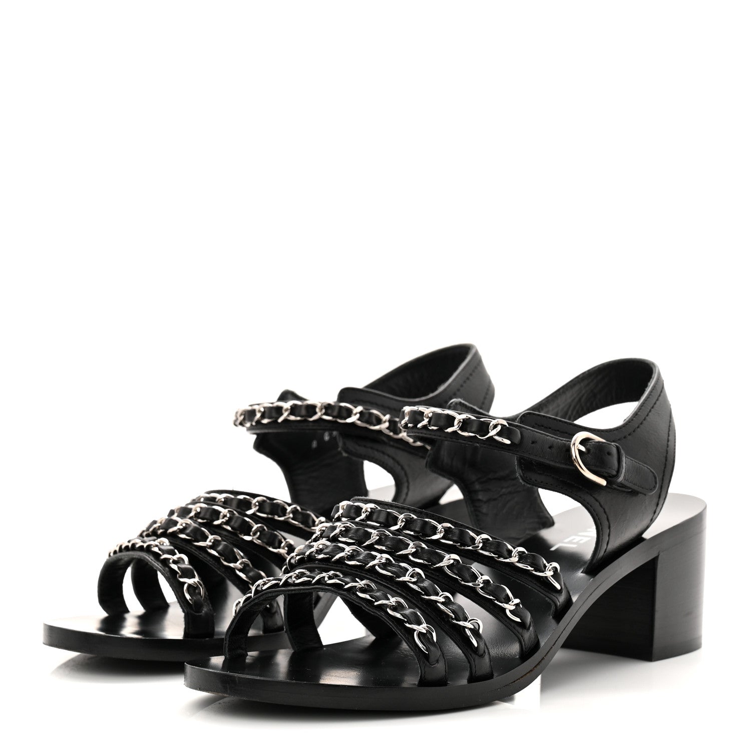 Chanel Calfskin Chain Sandals 37 Black 3 of 10