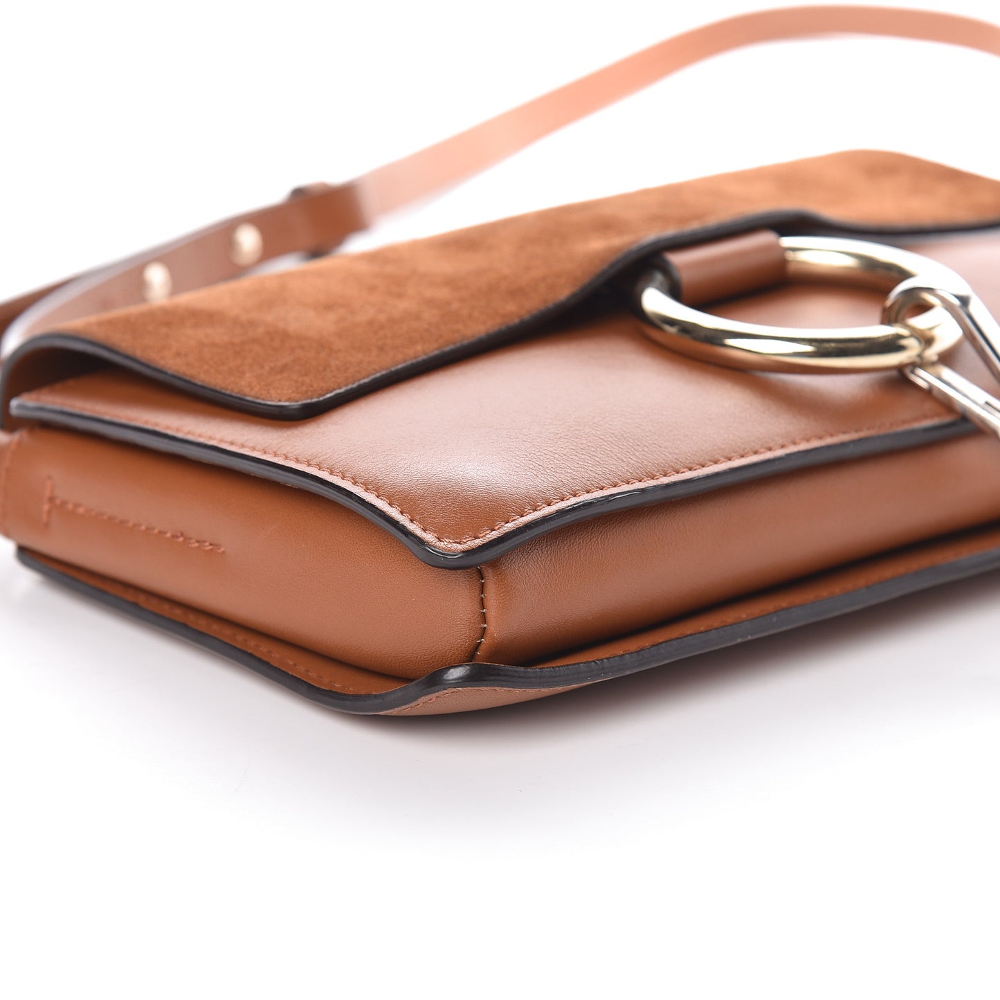Suede Calfskin Small Faye Shoulder Bag Tobacco
