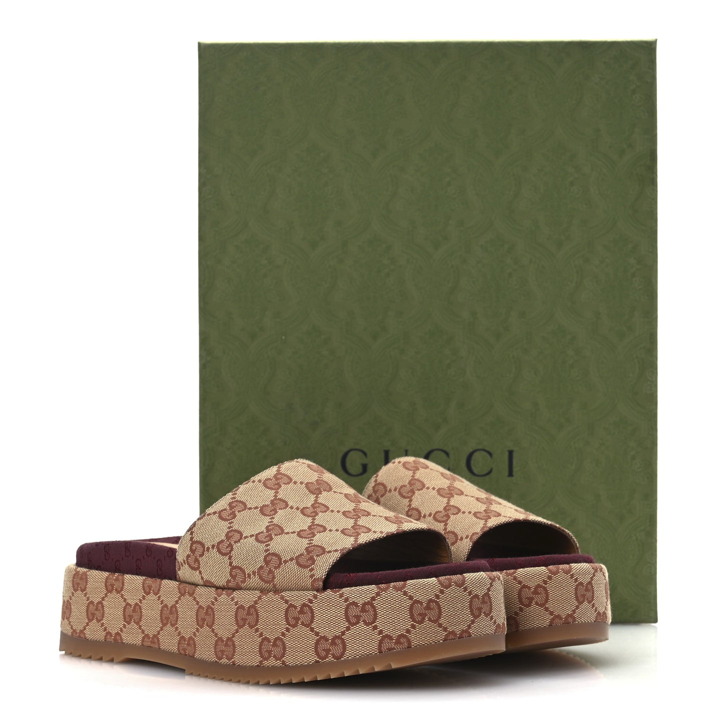 Canvas GG Monogram Angelina Platform Slide Sandals 39.5 Beige Ruggine