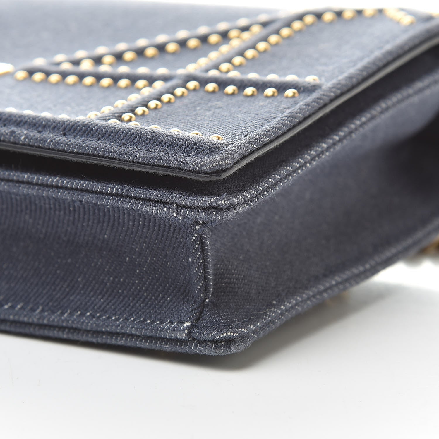 Christian Dior Denim Studded Wallet on Chain Pouch Blue 11 of 12