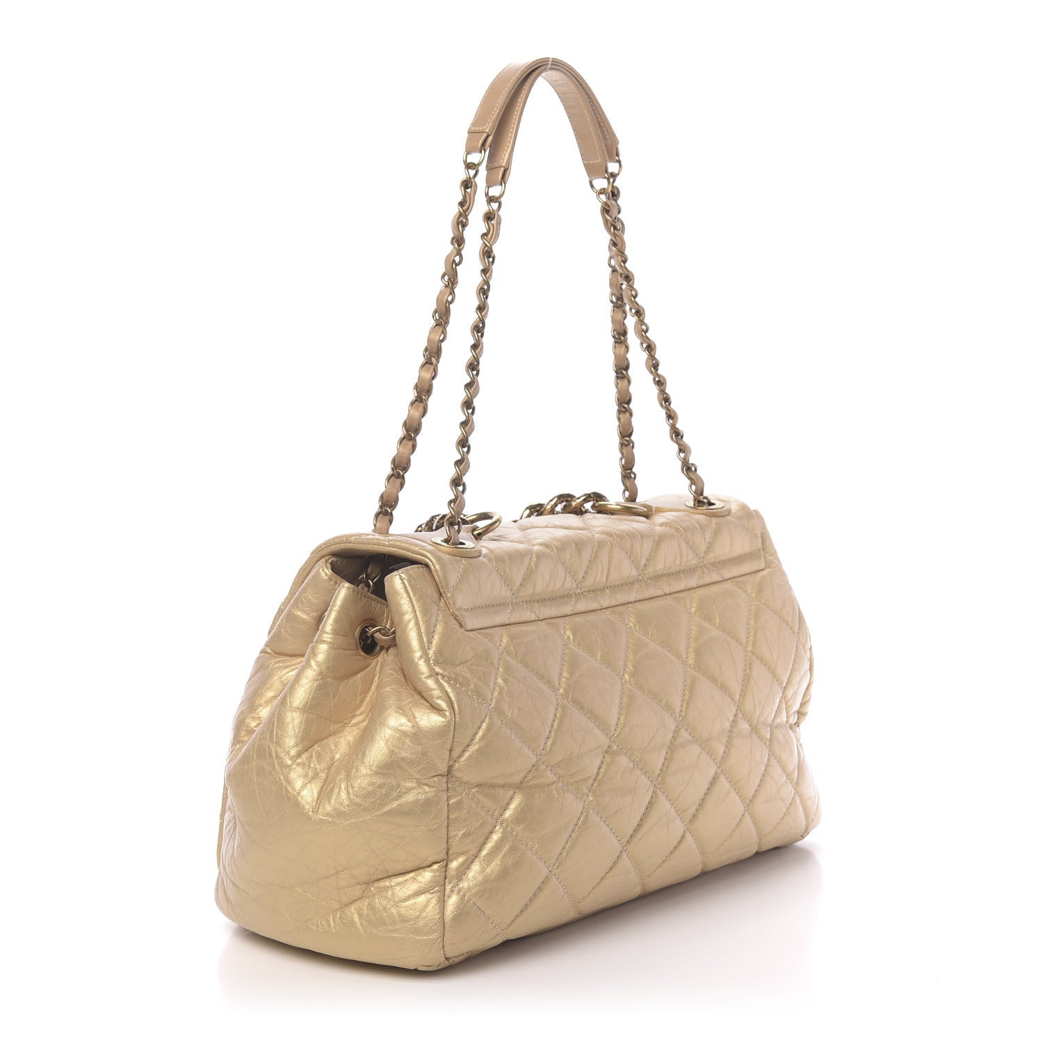 Chanel Metallic Aged Calfskin Quilted Large Pondichery Flap Gold 4 of 13