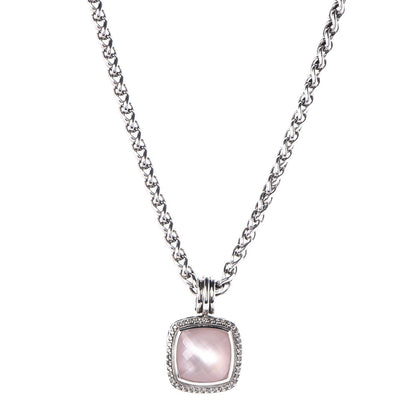 David Yurman Sterling Silver Pave Diamond Rose Quartz 14mm Albion Enhancer Pendant Necklace 1 of 9