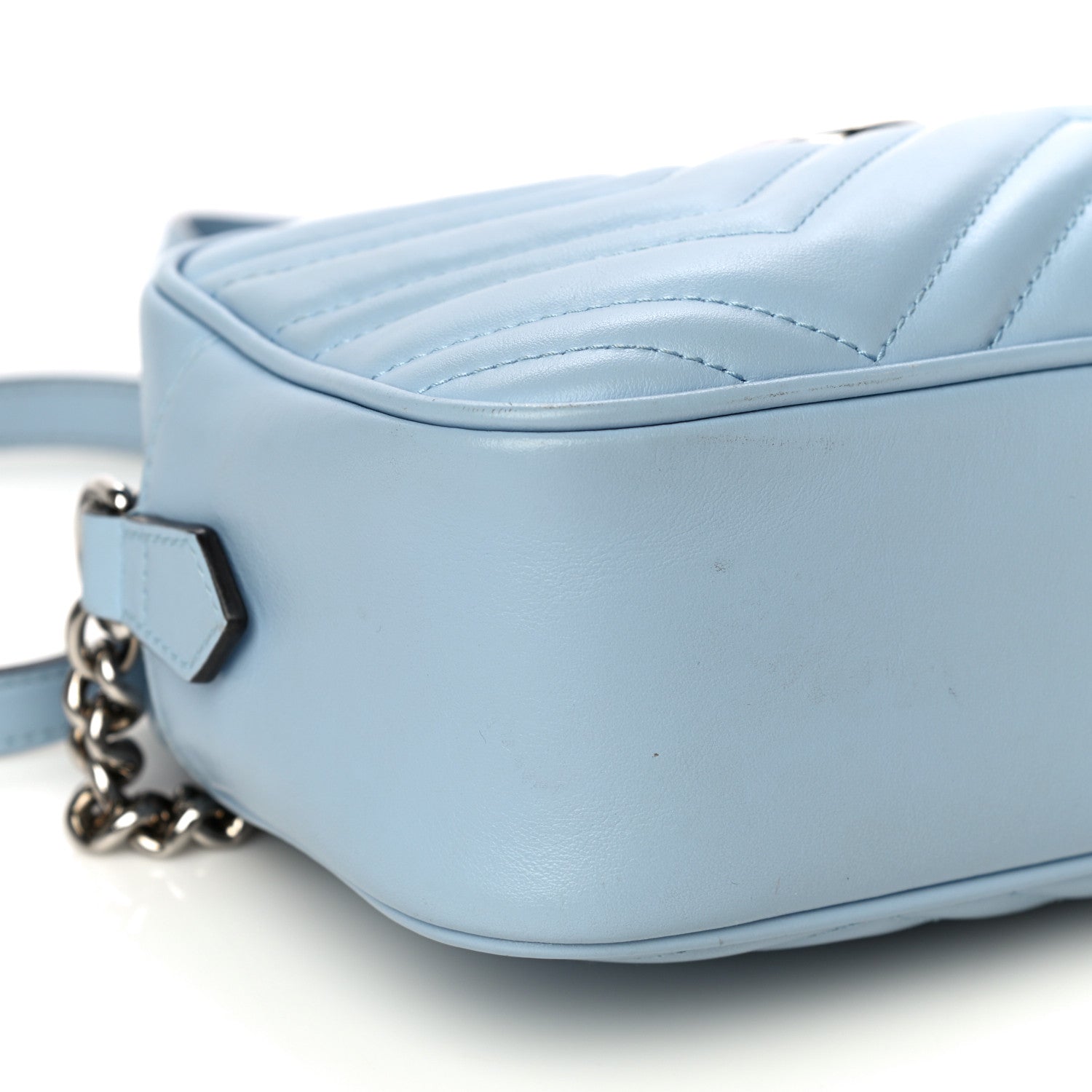 Gucci Calfskin Matelasse Small GG Marmont Chain Shoulder Bag Porcelain Light Blue 6 of 20